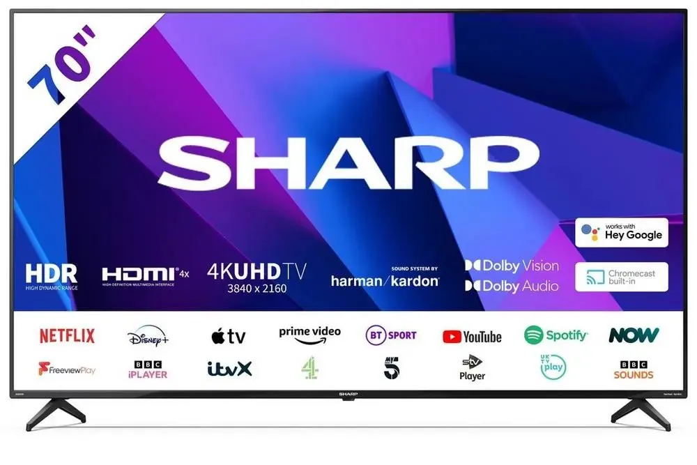 Sharp 4TC70FN2KL2AB 70" 4K Ultra HD LED Smart Television With Google Assist