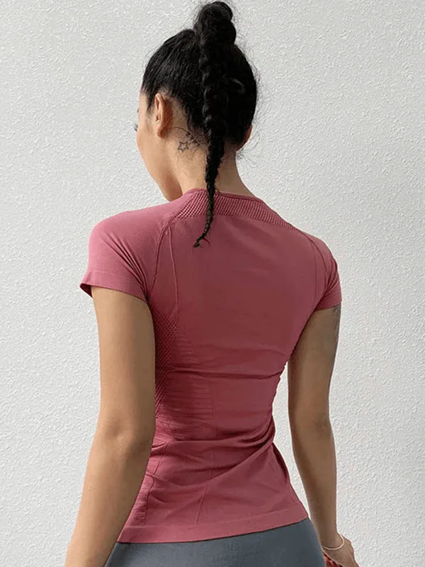 Solid Color Quick-drying Sports Short Sleeves T-Shirt for Women - SF0145