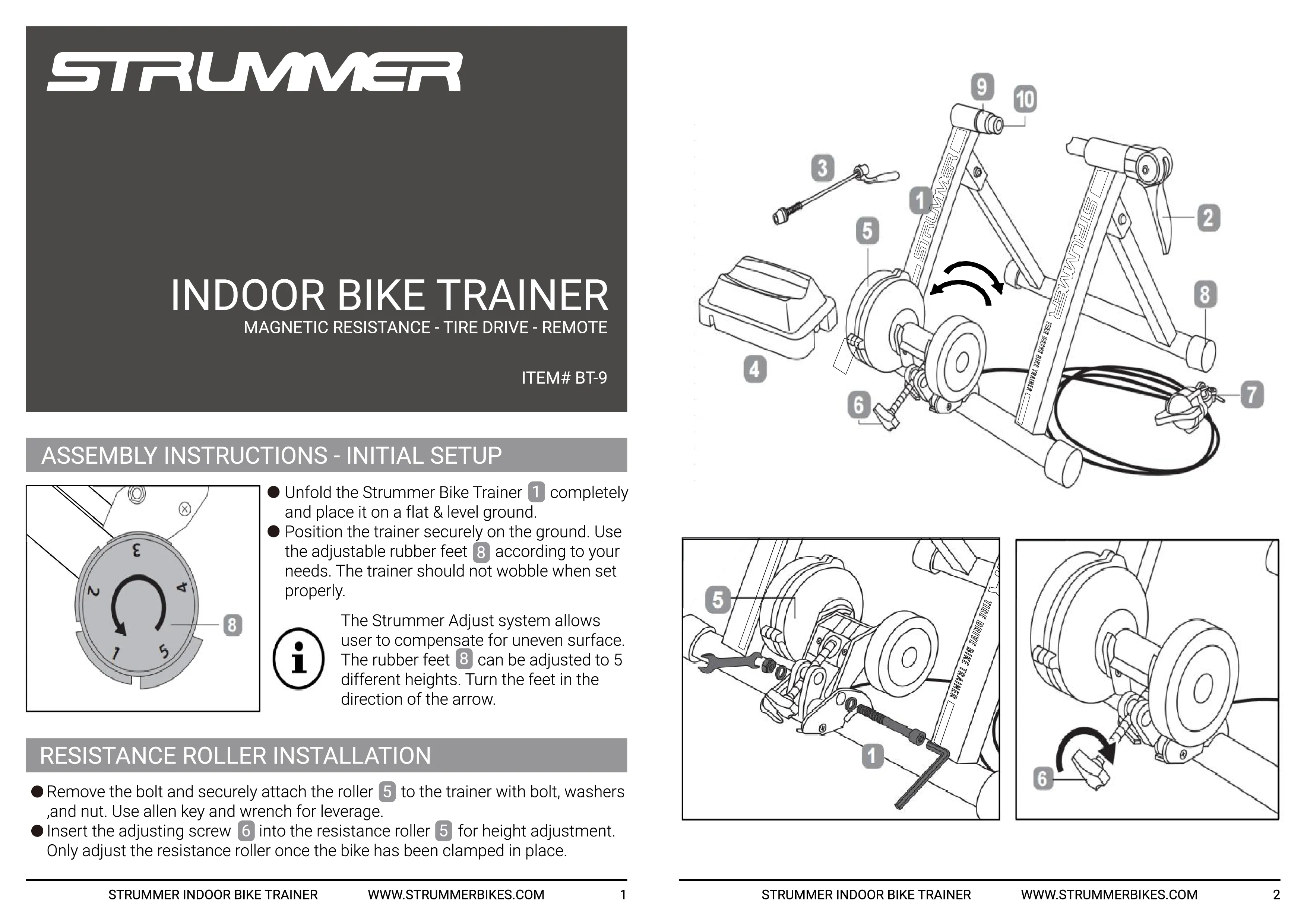 Strummer BT-9 Magnetic Resistance Indoor Bike Trainer with Remote