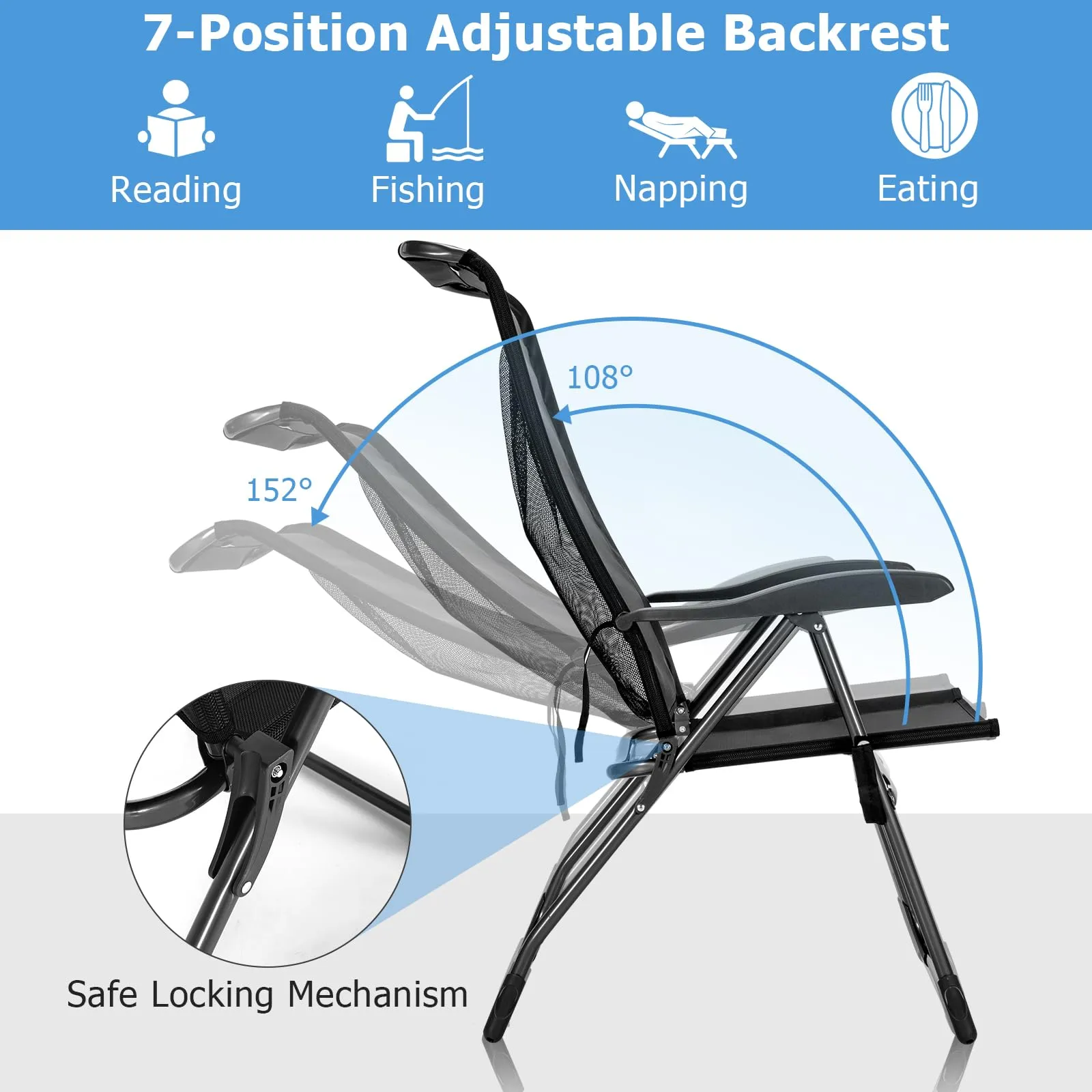 Tangkula Folding Patio Chairs, Set of 2 Outdoor Dining Chairs & Ottomans, Lawn Chairs with 7-Level Adjustable Backrest