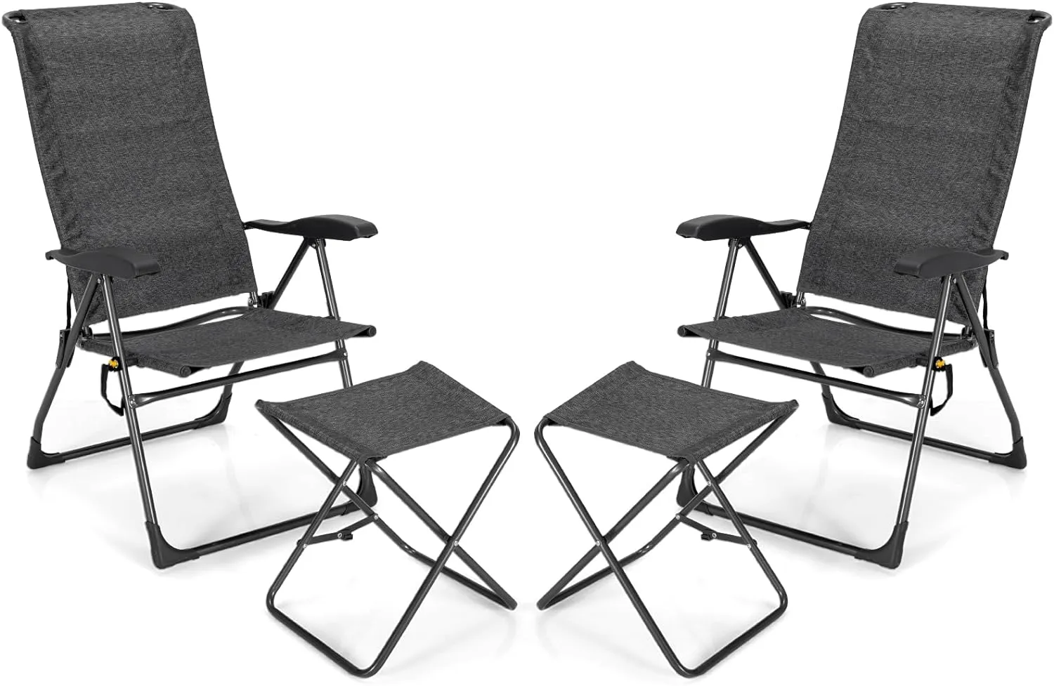 Tangkula Folding Patio Chairs, Set of 2 Outdoor Dining Chairs & Ottomans, Lawn Chairs with 7-Level Adjustable Backrest