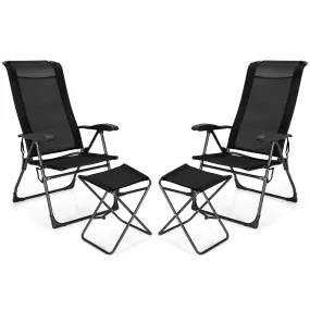 Tangkula Folding Patio Chairs, Set of 2 Outdoor Dining Chairs & Ottomans, Lawn Chairs with 7-Level Adjustable Backrest