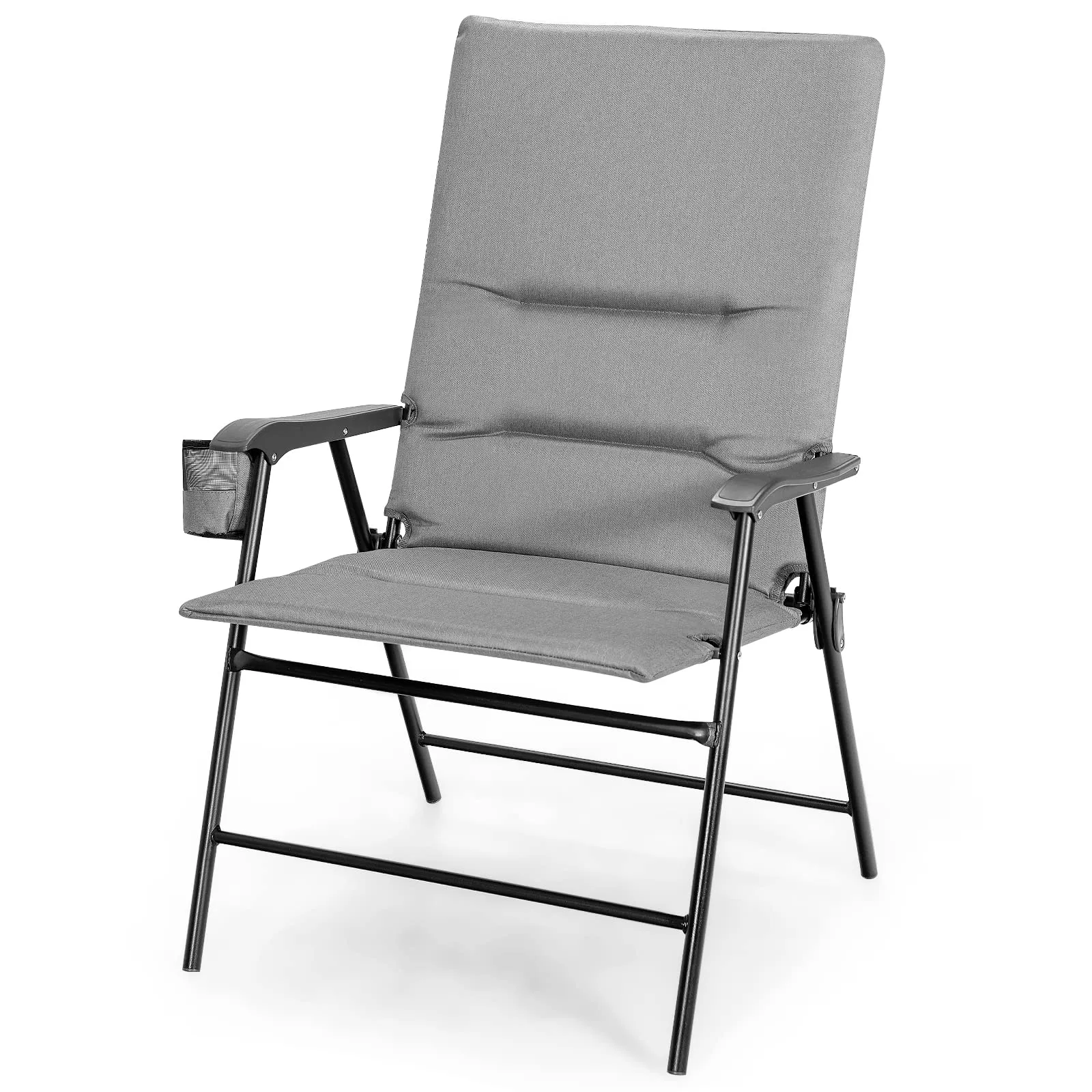 Tangkula Patio Chairs Folding, No Assembly High Back Cushioned Heavy Duty Steel Frame Outdoor Chair with Cup Holder