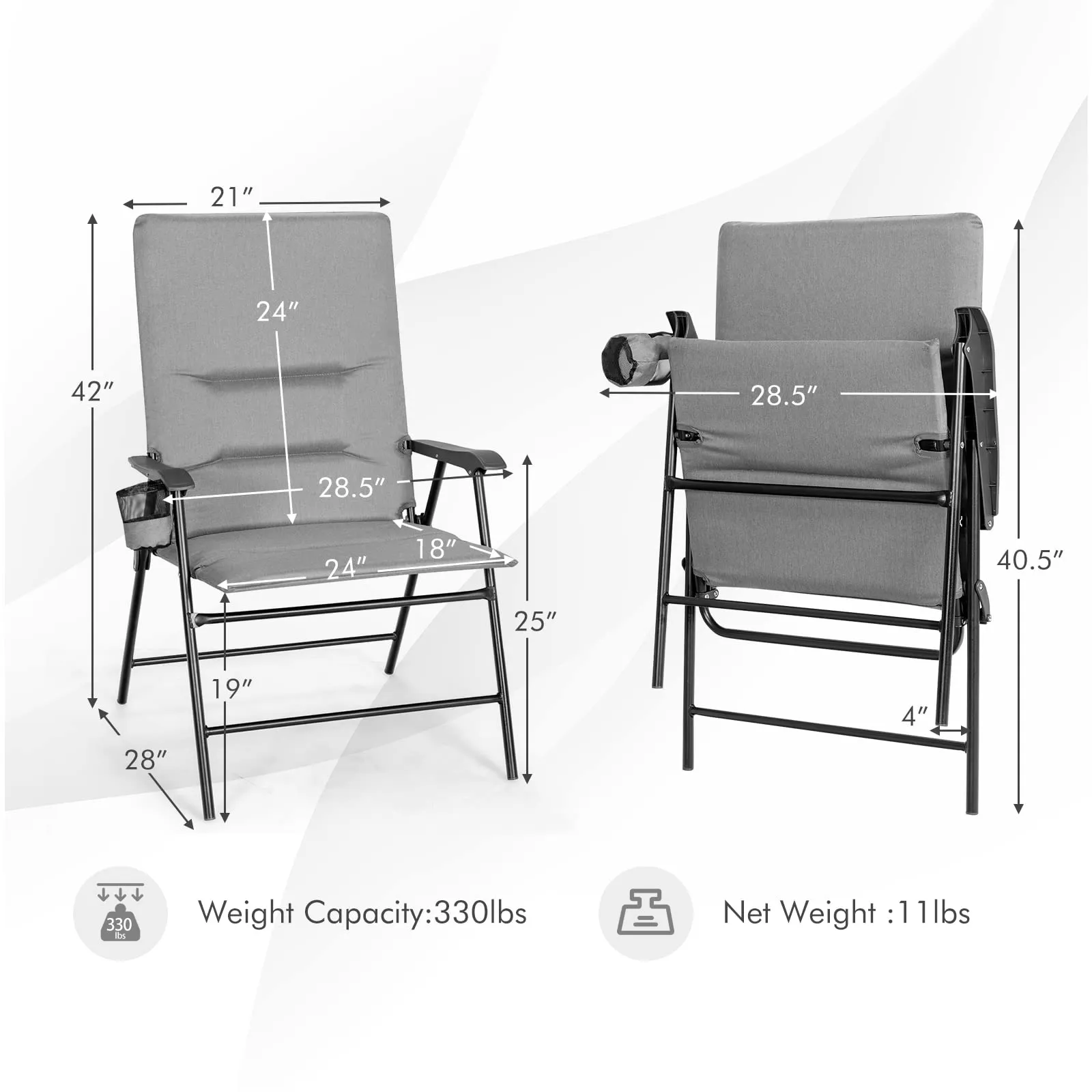 Tangkula Patio Chairs Folding, No Assembly High Back Cushioned Heavy Duty Steel Frame Outdoor Chair with Cup Holder