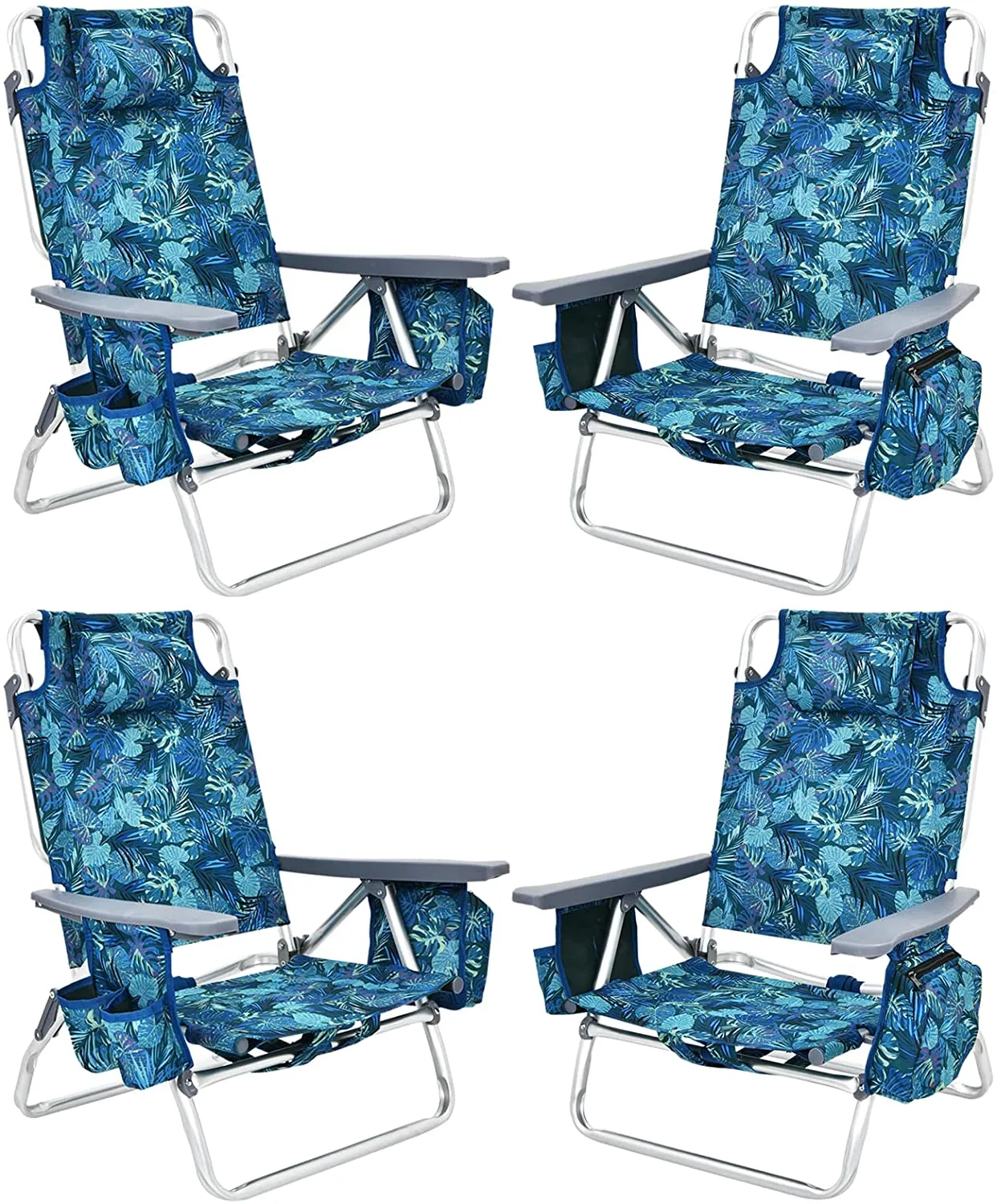 Tangkula Set of 2 Backpack Beach Chair, 5-Position Lay Flat Beach Chairs with Cooler Bag