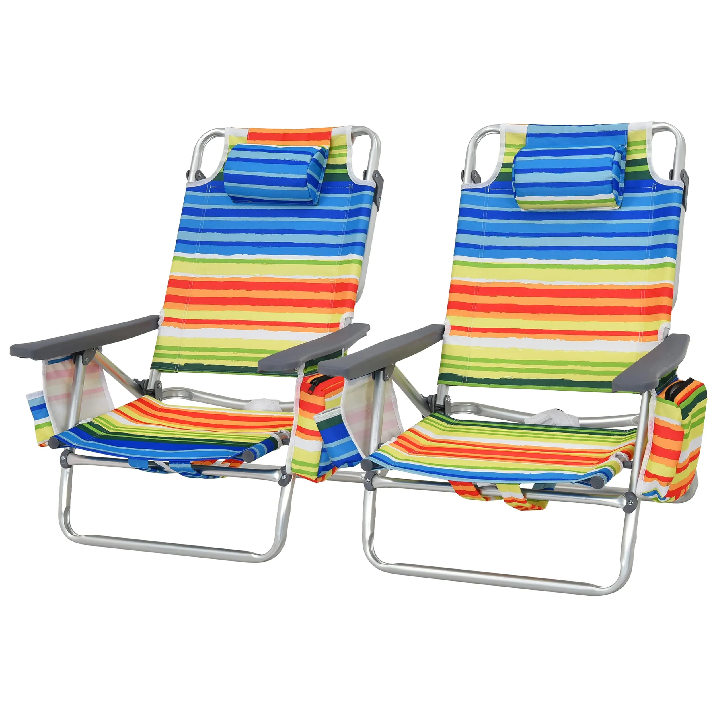 Tangkula Set of 2 Backpack Beach Chair, 5-Position Lay Flat Beach Chairs with Cooler Bag