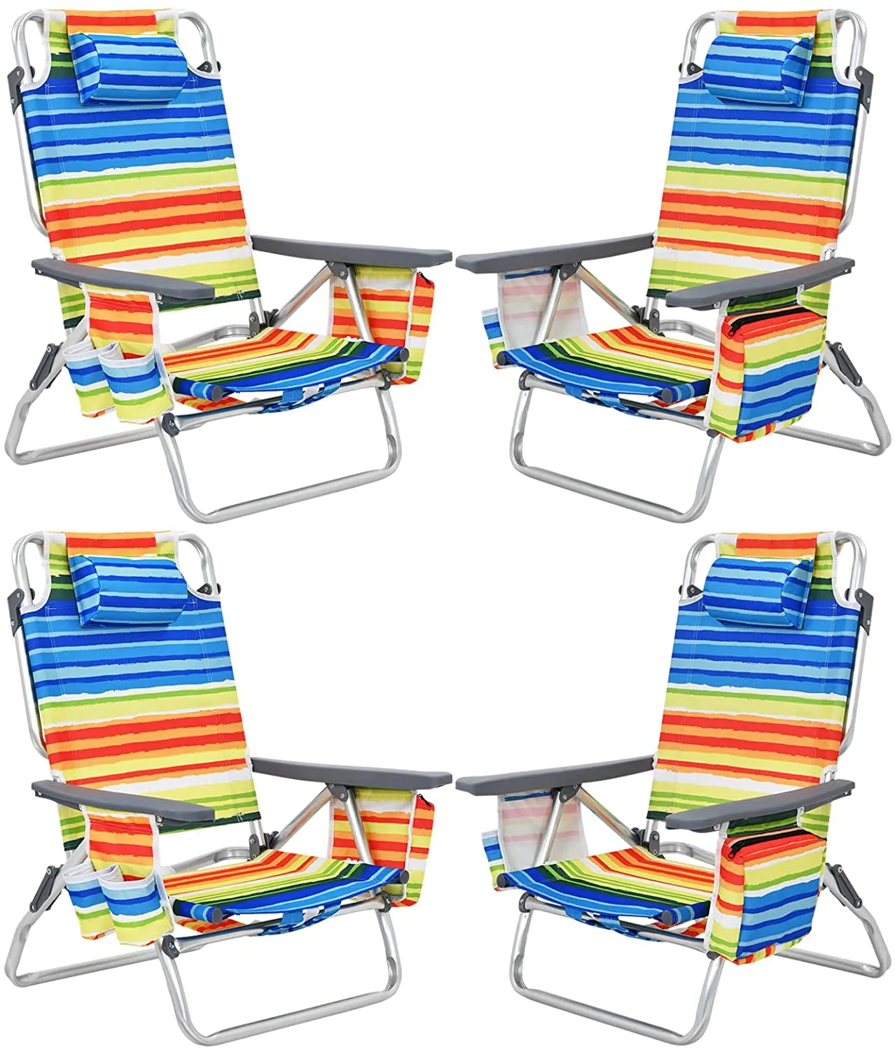 Tangkula Set of 2 Backpack Beach Chair, 5-Position Lay Flat Beach Chairs with Cooler Bag