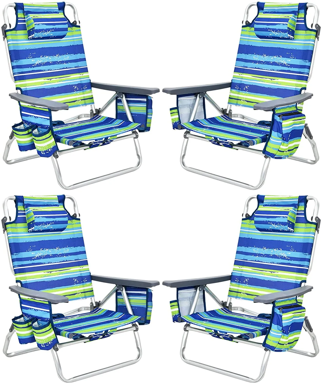 Tangkula Set of 2 Backpack Beach Chair, 5-Position Lay Flat Beach Chairs with Cooler Bag