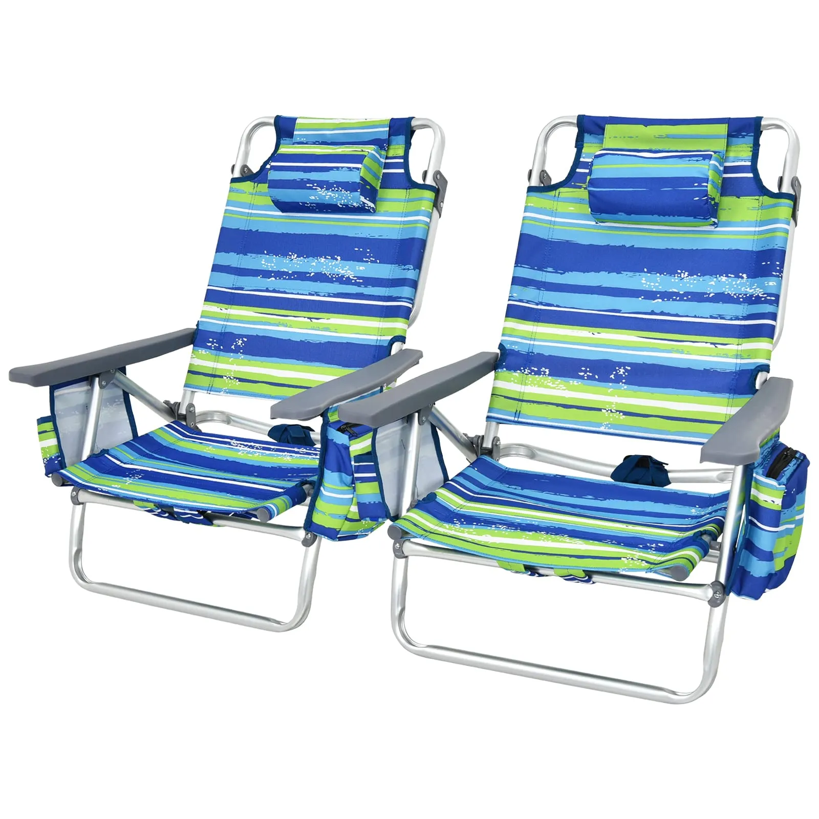 Tangkula Set of 2 Backpack Beach Chair, 5-Position Lay Flat Beach Chairs with Cooler Bag