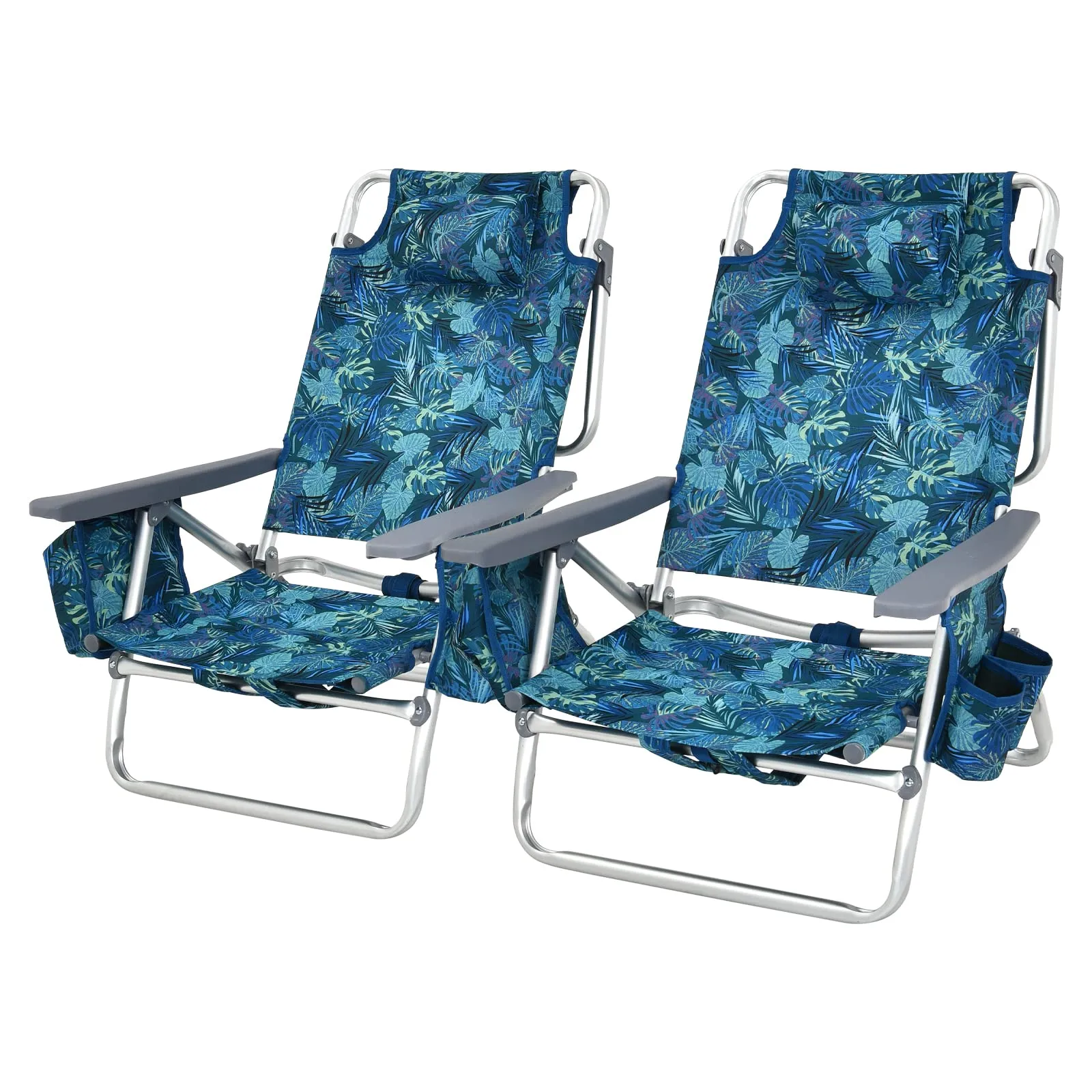 Tangkula Set of 2 Backpack Beach Chair, 5-Position Lay Flat Beach Chairs with Cooler Bag