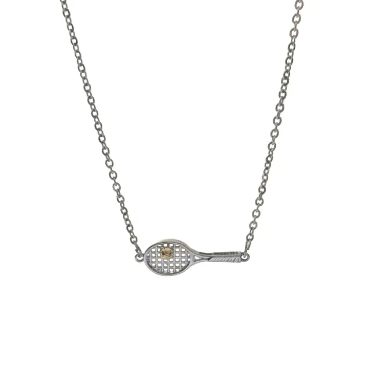 Tennis Racket Pendant Necklace 18K Gold