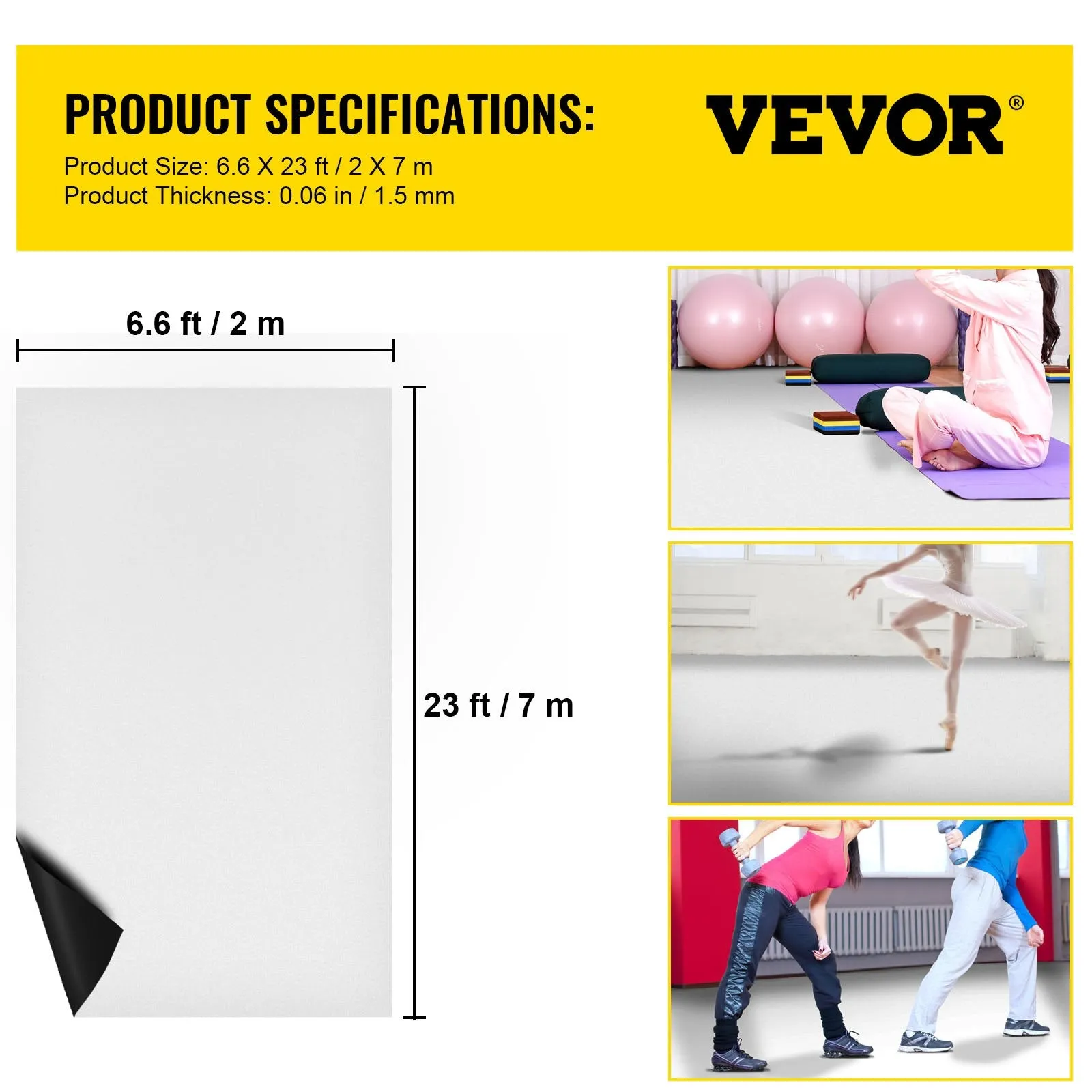 Vevor Portable Dance Floor 6.6' x 23' PVC 0.06" Thickness White/Black Reversible Non-Slip Wearproof New