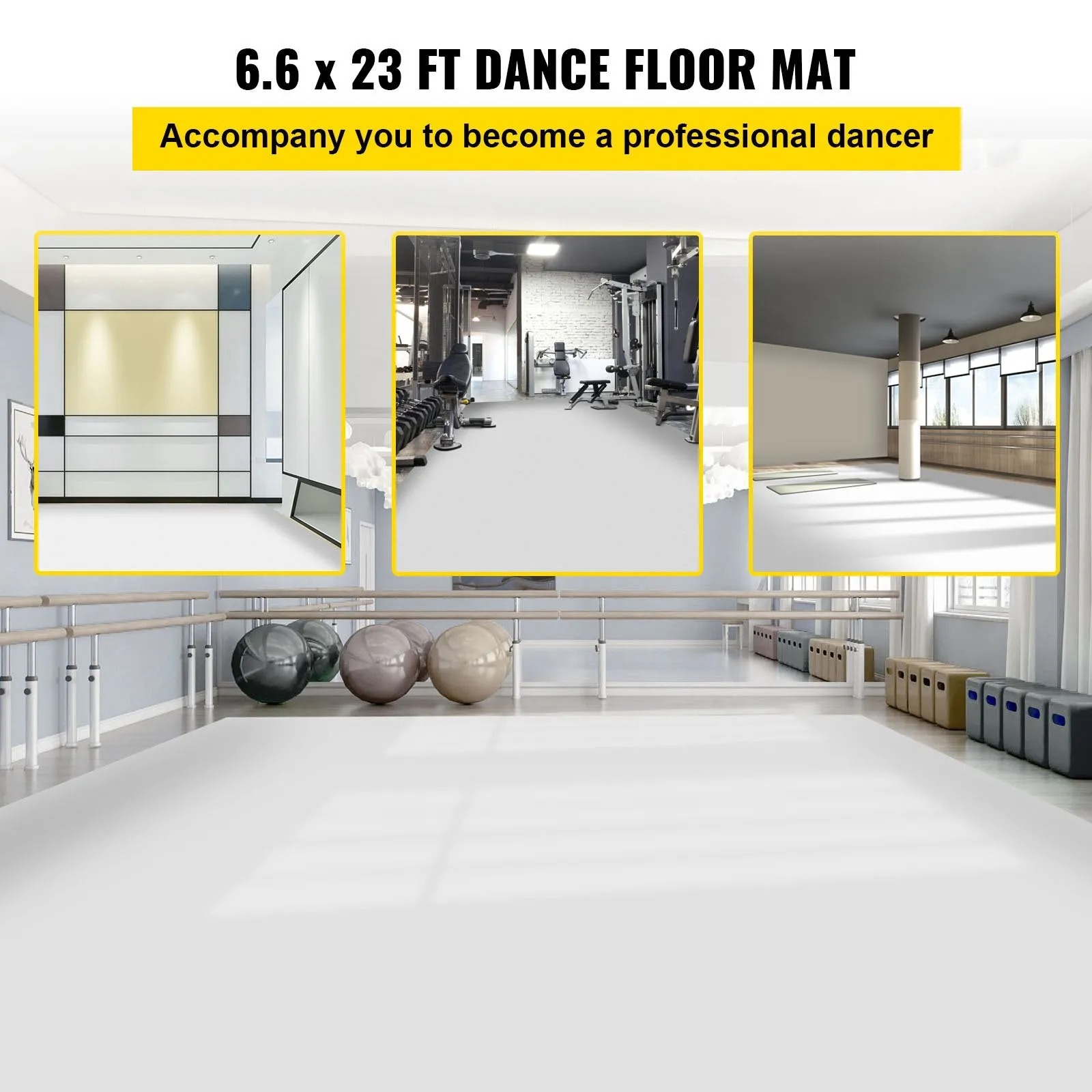 Vevor Portable Dance Floor 6.6' x 23' PVC 0.06" Thickness White/Black Reversible Non-Slip Wearproof New