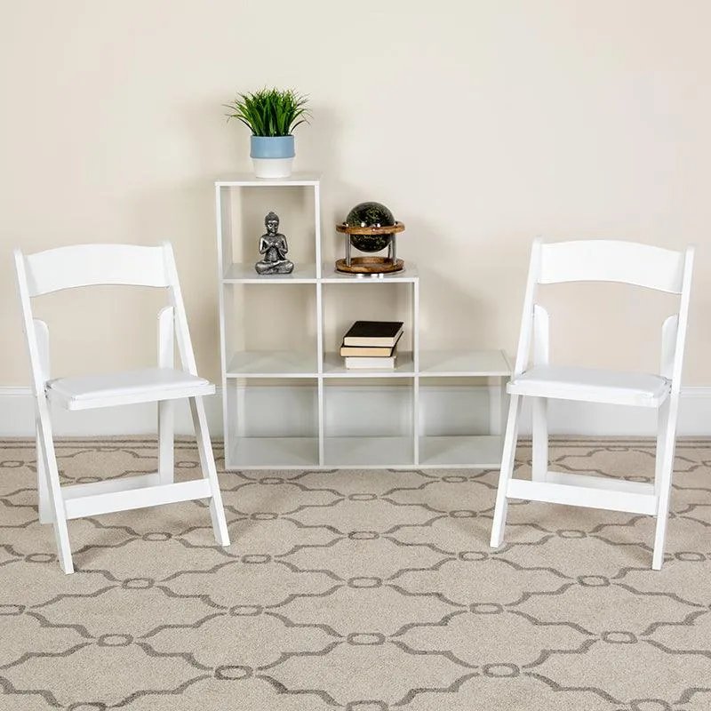 White Wood Folding Chair with Vinyl Padded Seat