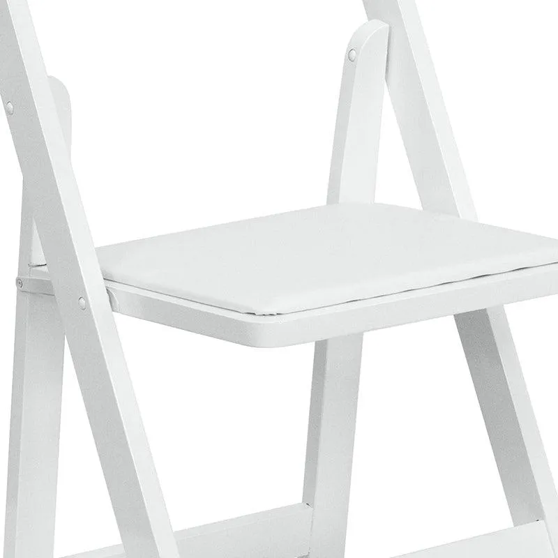 White Wood Folding Chair with Vinyl Padded Seat