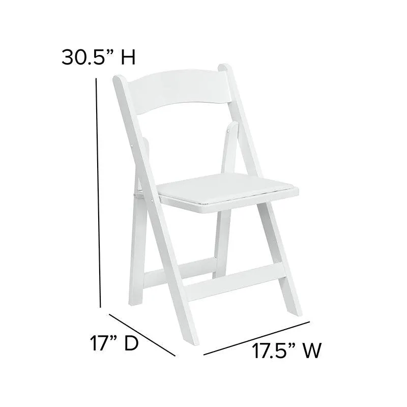 White Wood Folding Chair with Vinyl Padded Seat