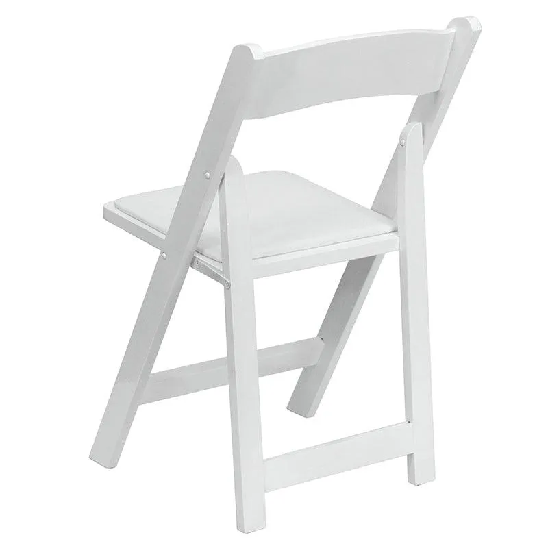 White Wood Folding Chair with Vinyl Padded Seat