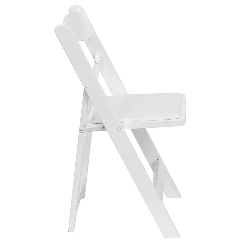 White Wood Folding Chair with Vinyl Padded Seat