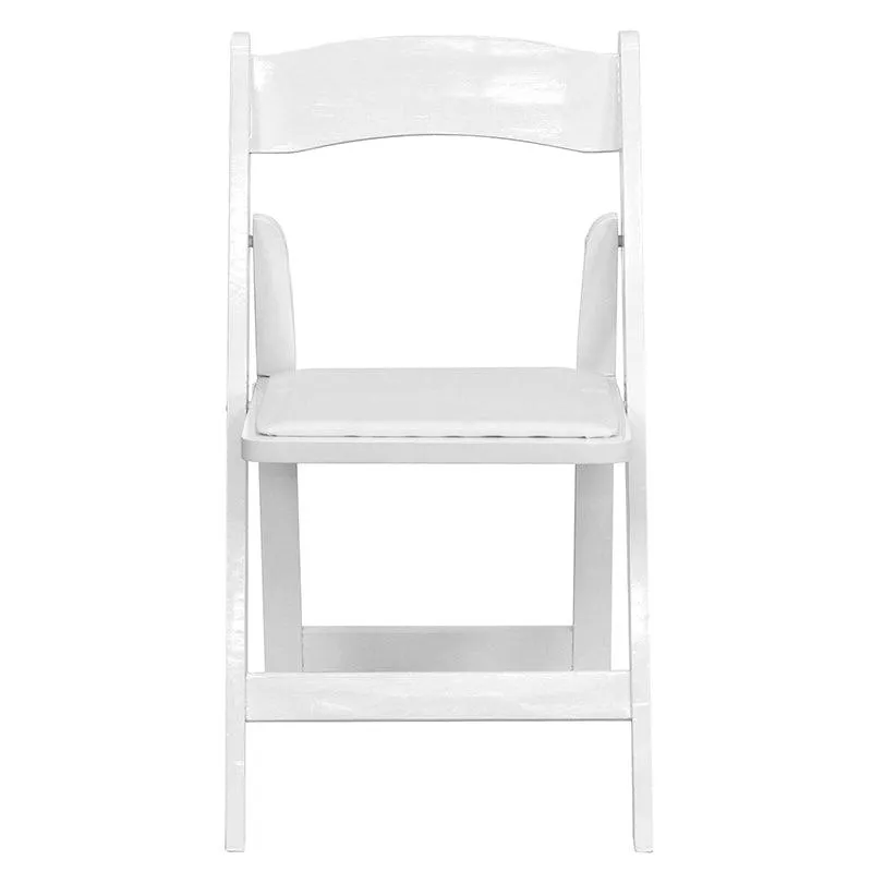 White Wood Folding Chair with Vinyl Padded Seat