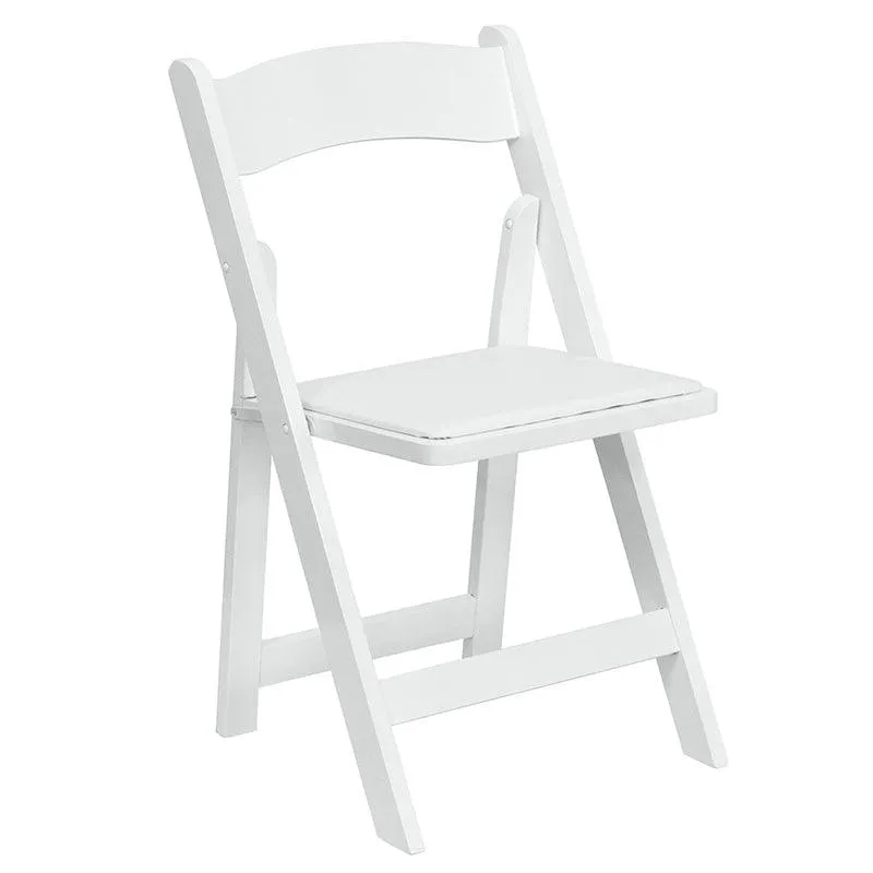 White Wood Folding Chair with Vinyl Padded Seat