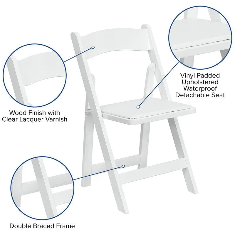 White Wood Folding Chair with Vinyl Padded Seat