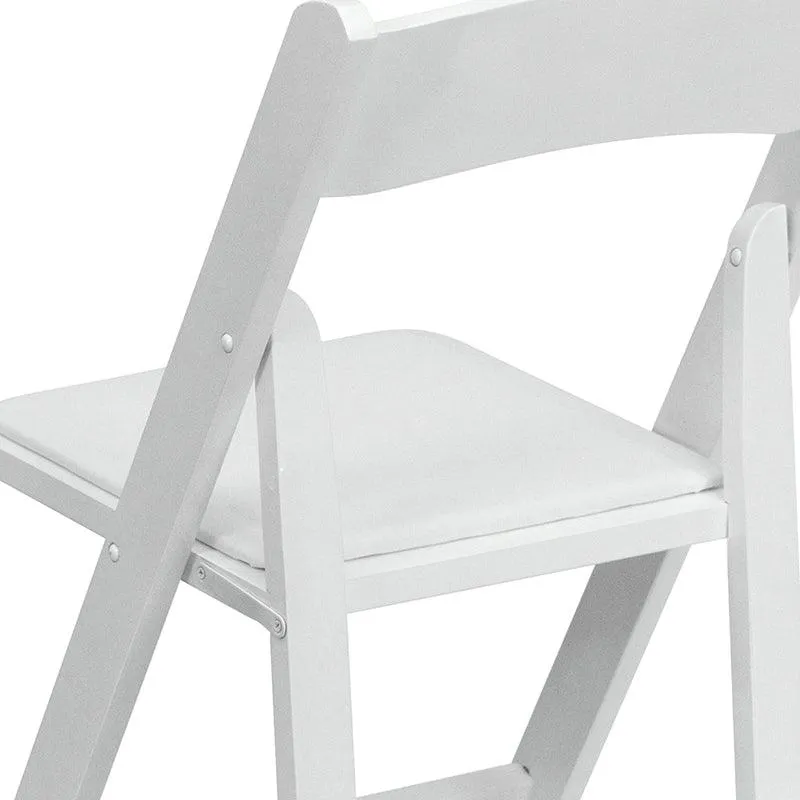 White Wood Folding Chair with Vinyl Padded Seat